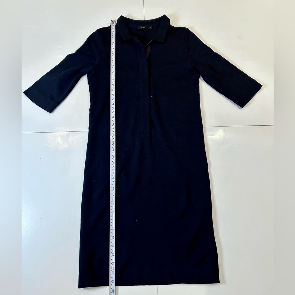 COS  100% wool Shirt Dress Women's Navy Blue  Half  button  size xs - Picture 7 of 9